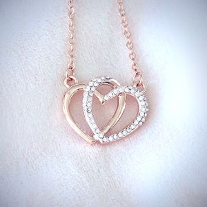 Dainty NWT CZ Rose Gold Double Heart Necklace